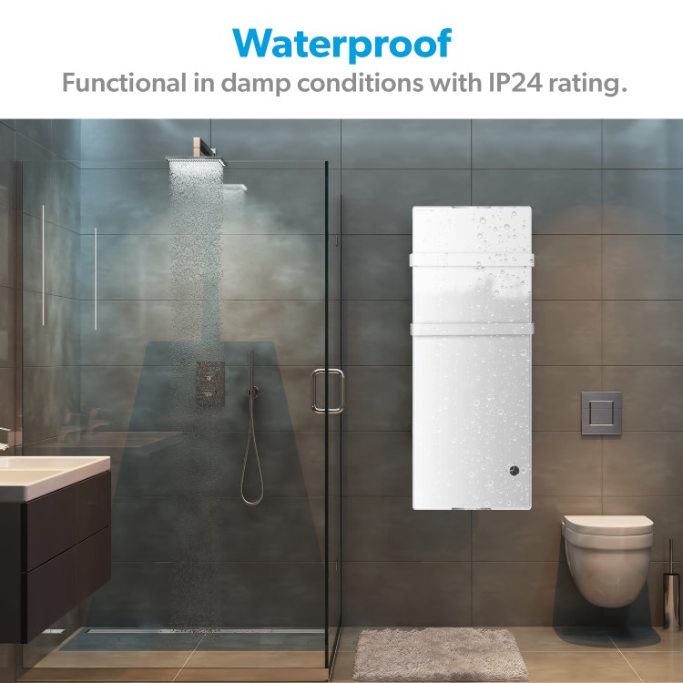 Refurbished electriq 1200W Smart Wall Mounted Designer Glass Heater with Towel Rails - White