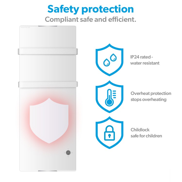 Refurbished electriq 1200W Smart Wall Mounted Designer Glass Heater with Towel Rails - White