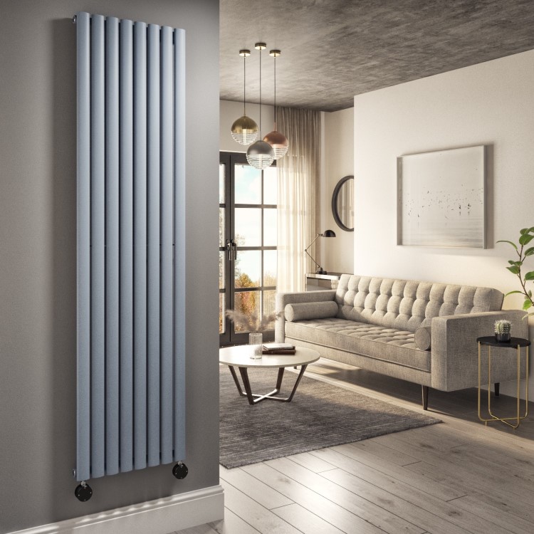 Light Grey Vertical Smart Electric Radiator with Wi-Fi Thermostat - 2400W - H1800xW472mm - Bathroom Safe