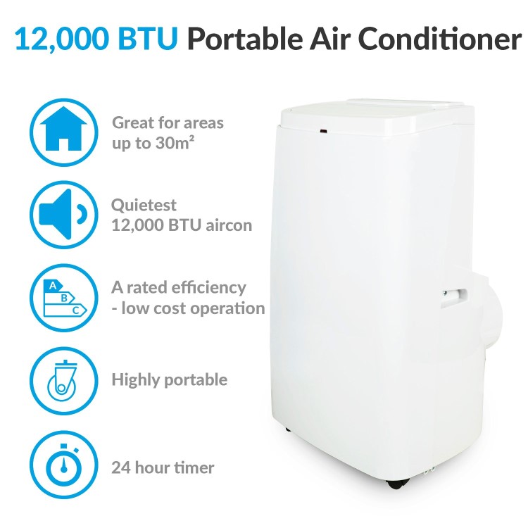 GRADE A3 - electriQ 12000 BTU Quiet Portable Air Conditioner