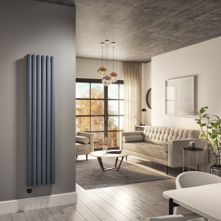 Anthracite Vertical Smart Electric Radiator with Wi-Fi Thermostat - 1200W - Double Panel H1600xW354mm - Bathroom Safe