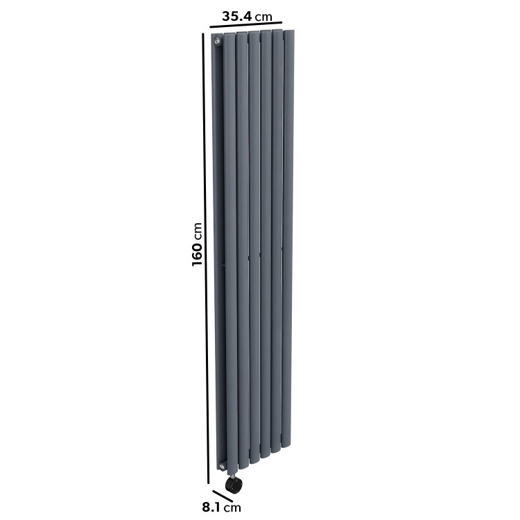Anthracite Vertical Smart Electric Radiator with Wi-Fi Thermostat - 1200W - Double Panel H1600xW354mm - Bathroom Safe