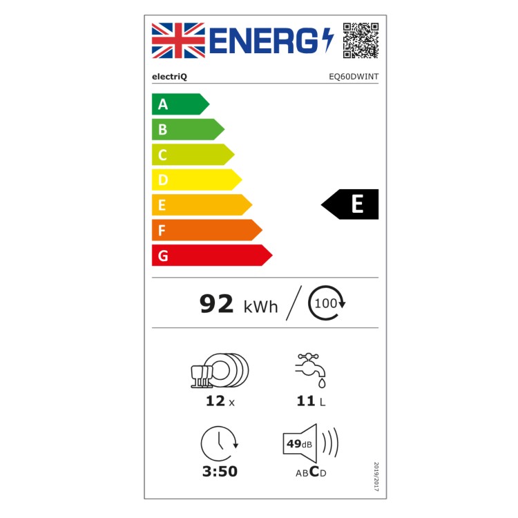 Refurbished electriQ eq60dwint Integrated 12 Place Dishwasher White