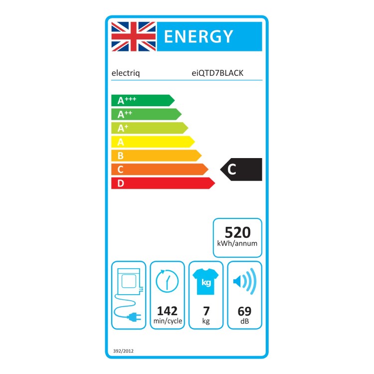 electriQ 7kg Vented Tumble Dryer - Black