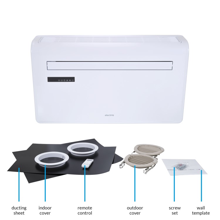 electriQ iQool 12000 BTU Wall Mounted All-In-One Smart Air Conditioner with Heat Pump - No Outdoor Unit Needed