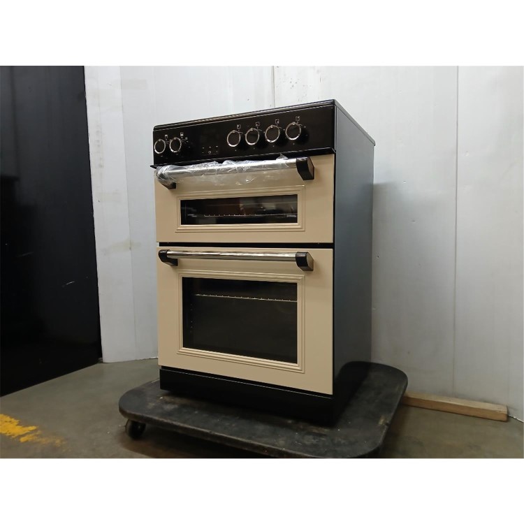 GRADE A2 - electriQ 60cm Double Oven Electric Cooker - Cream