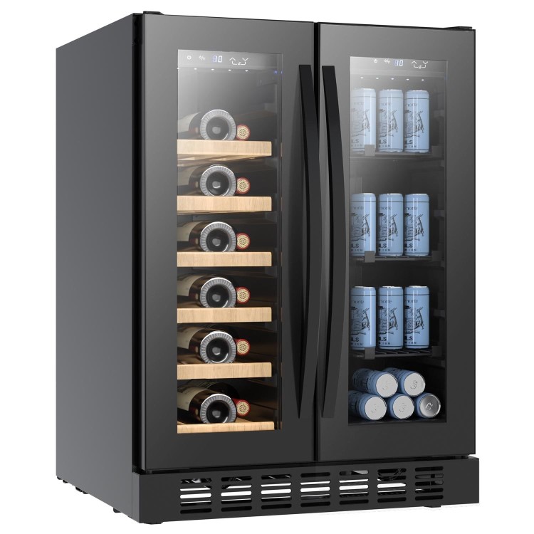 Refurbished electriQ Double Door Dual Zone Wine and Drinks Cooler - Black Glass