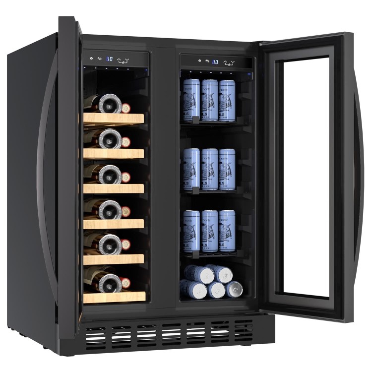 Refurbished electriQ Double Door Dual Zone Wine and Drinks Cooler - Black Glass
