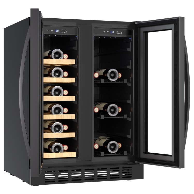 Refurbished electriQ Double Door Dual Zone Wine and Drinks Cooler - Black Glass