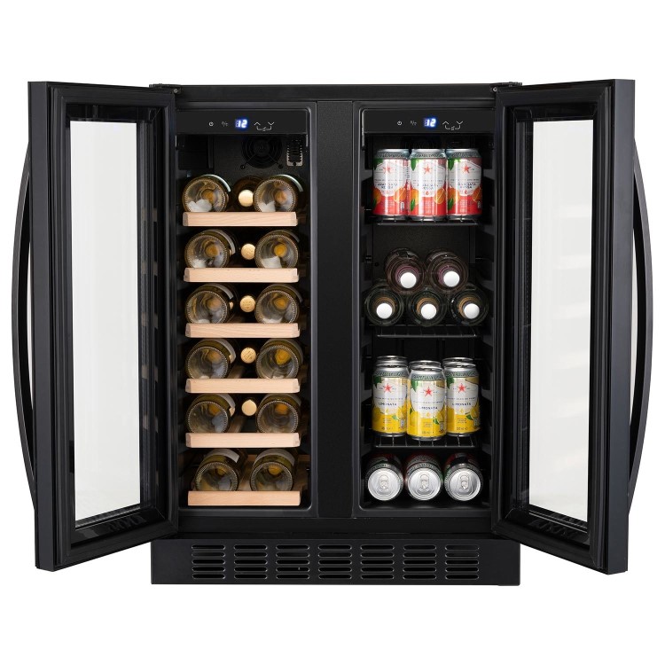 Refurbished electriQ Double Door Dual Zone Wine and Drinks Cooler - Black Glass