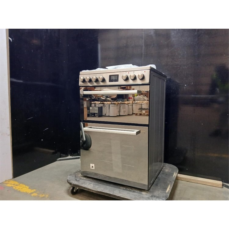 GRADE A2 - electriQ 60cm Double Oven Dual Fuel Cooker with Mirror Door