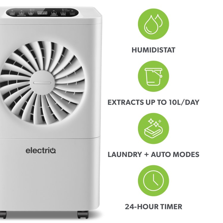 Refurbished electriQ 10 Litre Dehumidifier with Humidistat Laundry Mode and Odour Filter