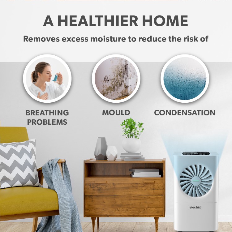 Refurbished electriQ 10 Litre Dehumidifier with Humidistat Laundry Mode and Odour Filter