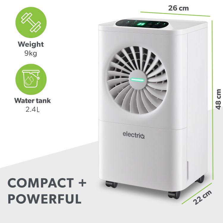 Refurbished electriQ 10 Litre Dehumidifier with Humidistat Laundry Mode and Odour Filter