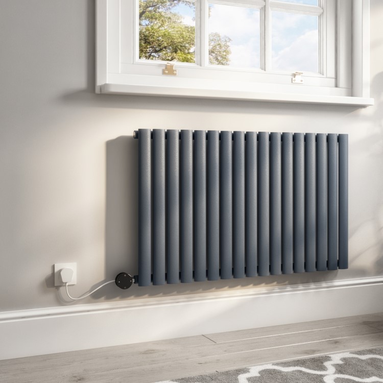 Anthracite Horizontal Smart Electric Radiator with Wi-Fi Thermostat - 1200W - H600xW1003mm - Bathroom Safe