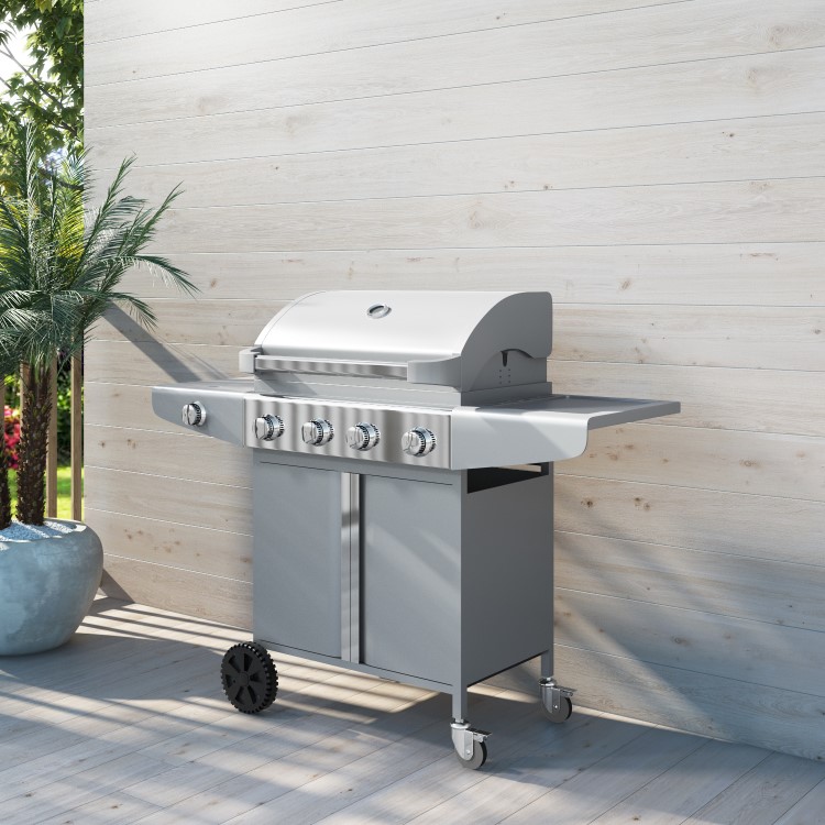 GRADE A2 - The Kentucky Premium 4 Burner Gas BBQ in Silver