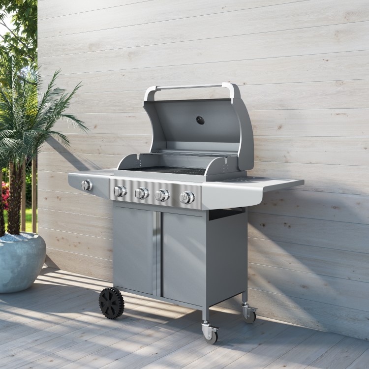 GRADE A2 - The Kentucky Premium 4 Burner Gas BBQ in Silver