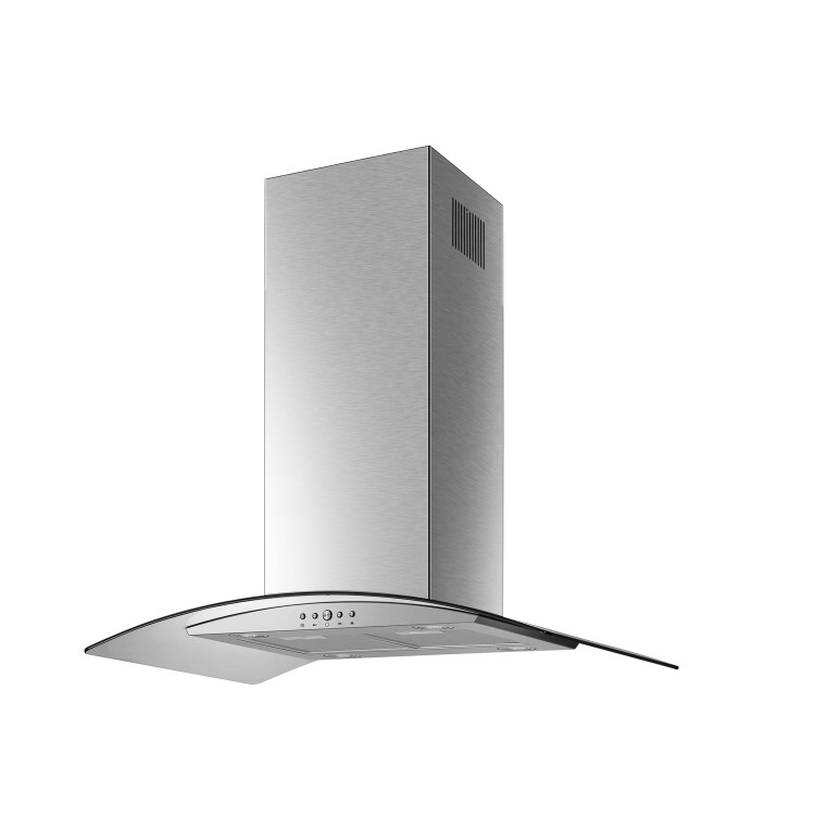 Refurbished electriQ eiQCURVISL90SS 90cm Curved Glass Island Cooker Hood Stainless Steel