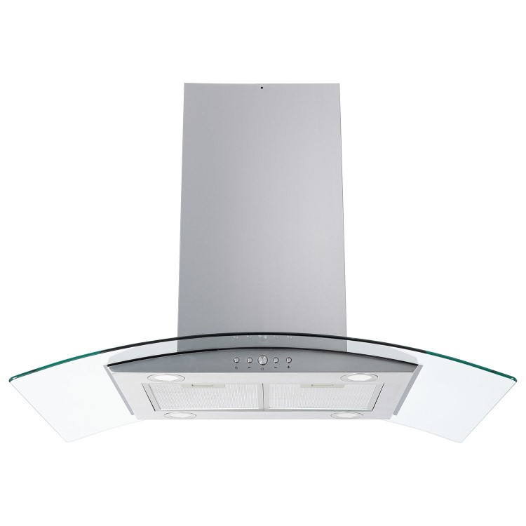 Refurbished electriQ eiQCURVISL90SS 90cm Curved Glass Island Cooker Hood Stainless Steel