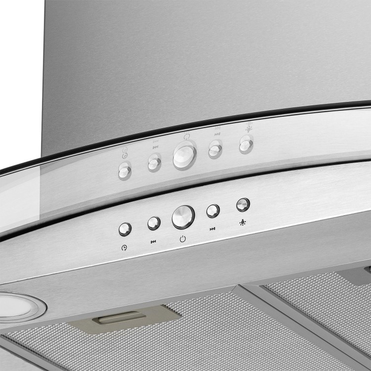 Refurbished electriQ eiQCURVISL90SS 90cm Curved Glass Island Cooker Hood Stainless Steel