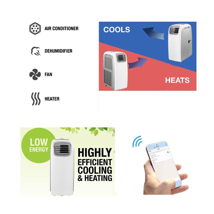 electriQ AirFlex 14000 BTU 4kW SMART WIFI App Portable Air Conditioner with Heat Pump for Rooms up to 38 sqm Alexa enabled  - Factory Outlet