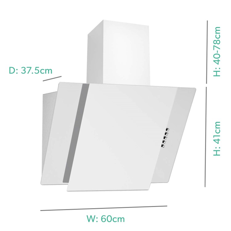 electriQ 60cm Angled Chimney Cooker Hood - White Glass