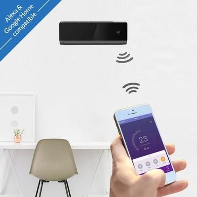 electriQ iQool 24000 BTU WiFi Smart A++ Wall Mounted Split Air Conditioner with Heat Pump - 5m Pipe Kit Included - Black
