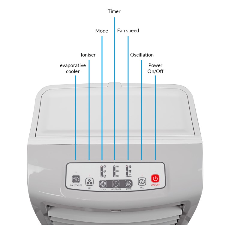 GRADE A2 - electriQ 15L Portable Evaporative Air Cooler Air Purifier with anti-Bacterial Ioniser and Humidifier