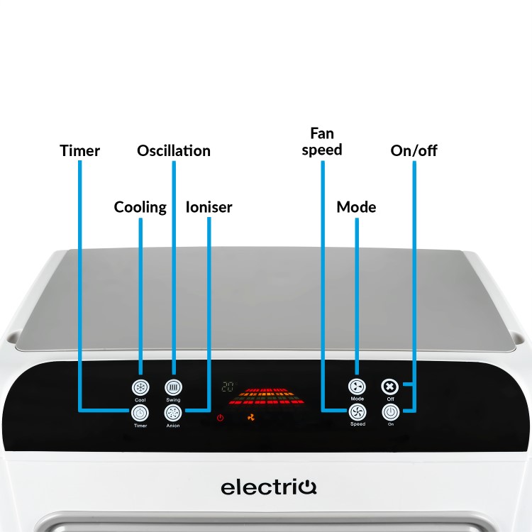 Refurbished electriQ 60L Evaporative Air Cooler and Air Purifier with anti-Bacterial Ioniser for areas up to 80 sqm