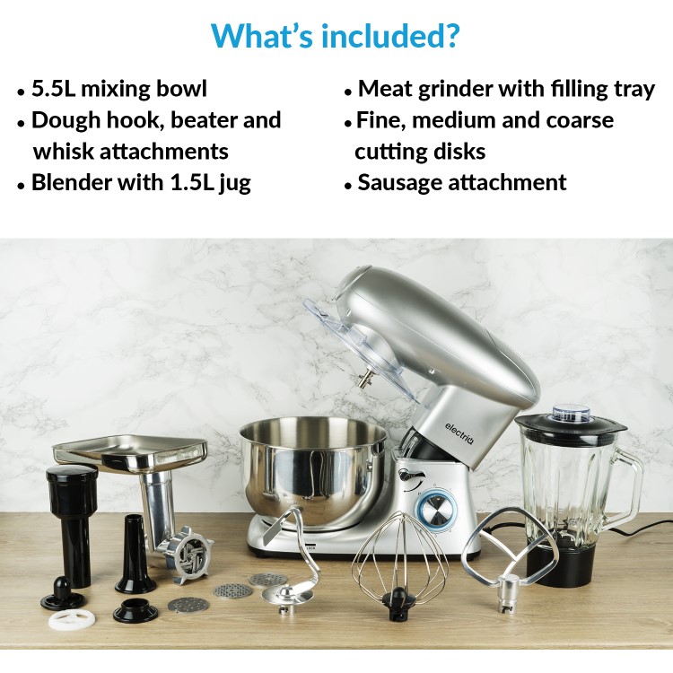 electriQ 5.5L Multifunctional Stand Mixer with Blender & Meat Grinder - FREE Scale
