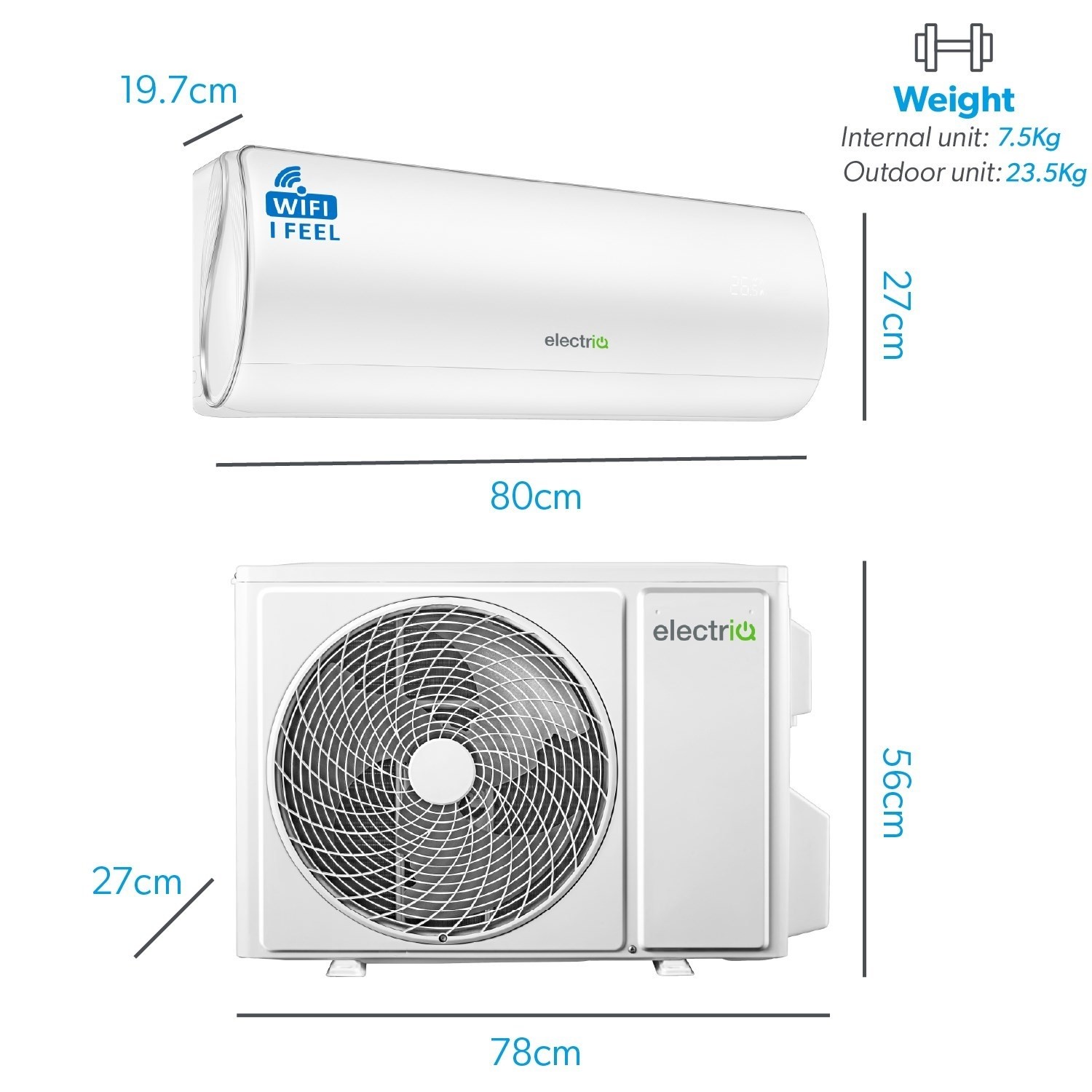 electriQ IQool Plus 12000 BTU Smart A+++ Wall Split Air Conditioner with  Wall Bracket and Full Installation Included | electriQ