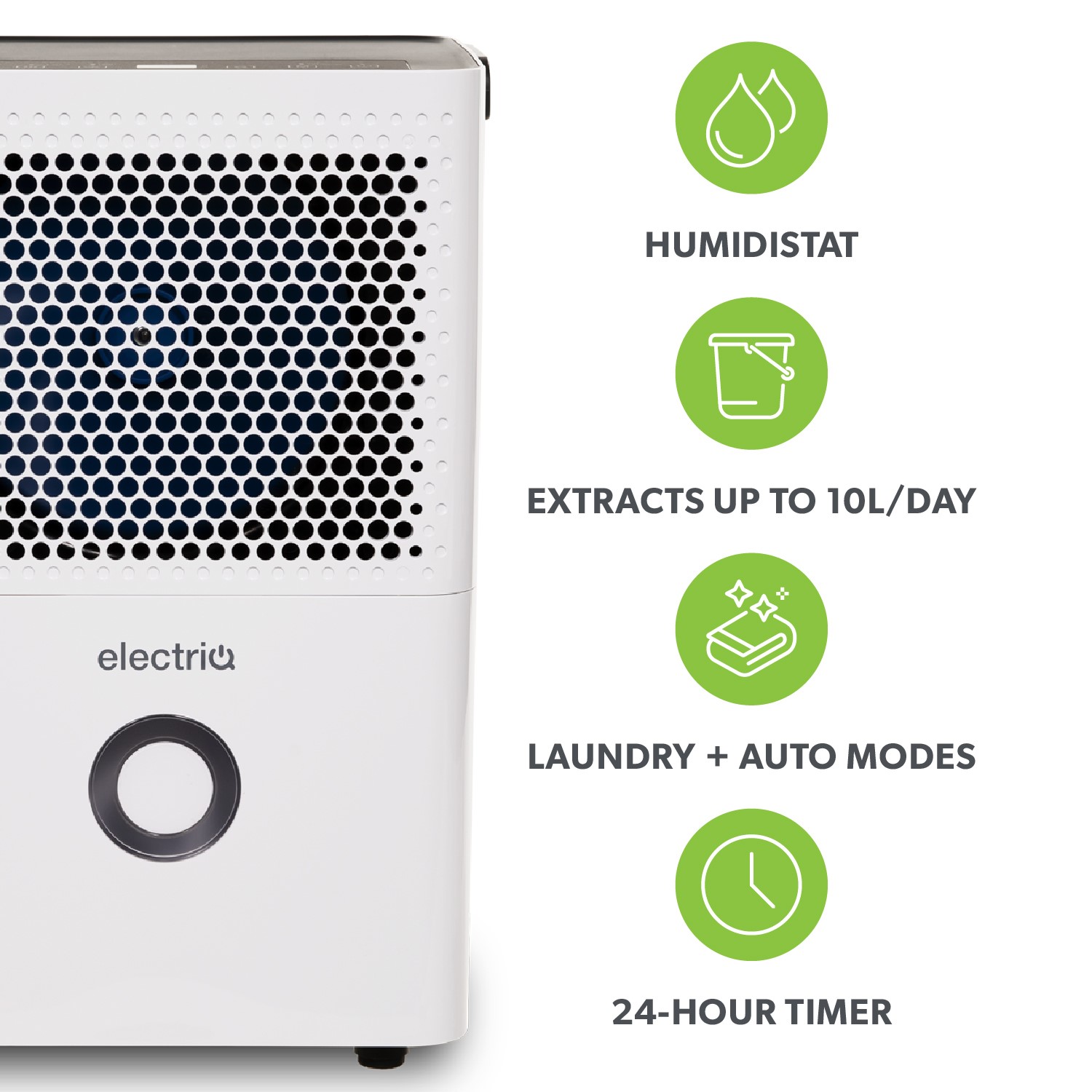 electriQ 10 Litre Dehumidifier with Humidistat Laundry Mode and Carbon