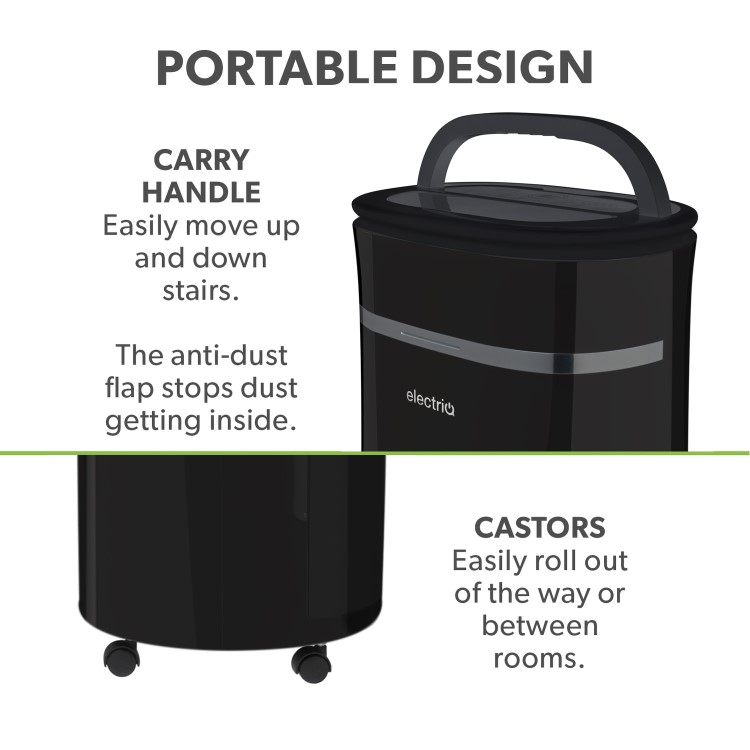 Refurbished electriQ 12 Litre Black Low Energy UV Antibacterial Dehumidifier with HEPA Air Purifier