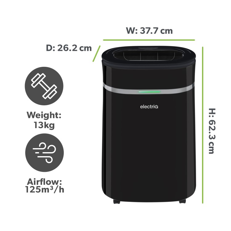 Refurbished electriQ 12 Litre Black Low Energy UV Antibacterial Dehumidifier with HEPA Air Purifier