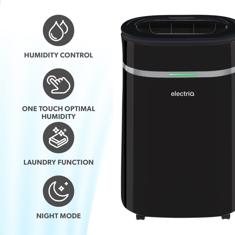 Refurbished electriQ 12 Litre Black Low Energy UV Antibacterial Dehumidifier with HEPA Air Purifier