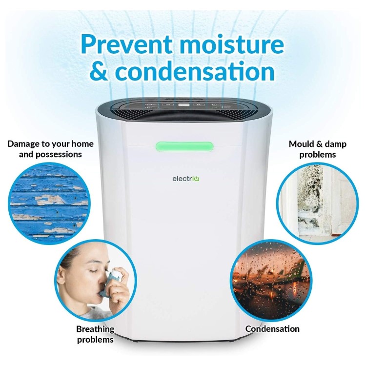 GRADE A2 - electriQ 12 Litre Dehumidifier with Digital Humidistat and Air Purifier