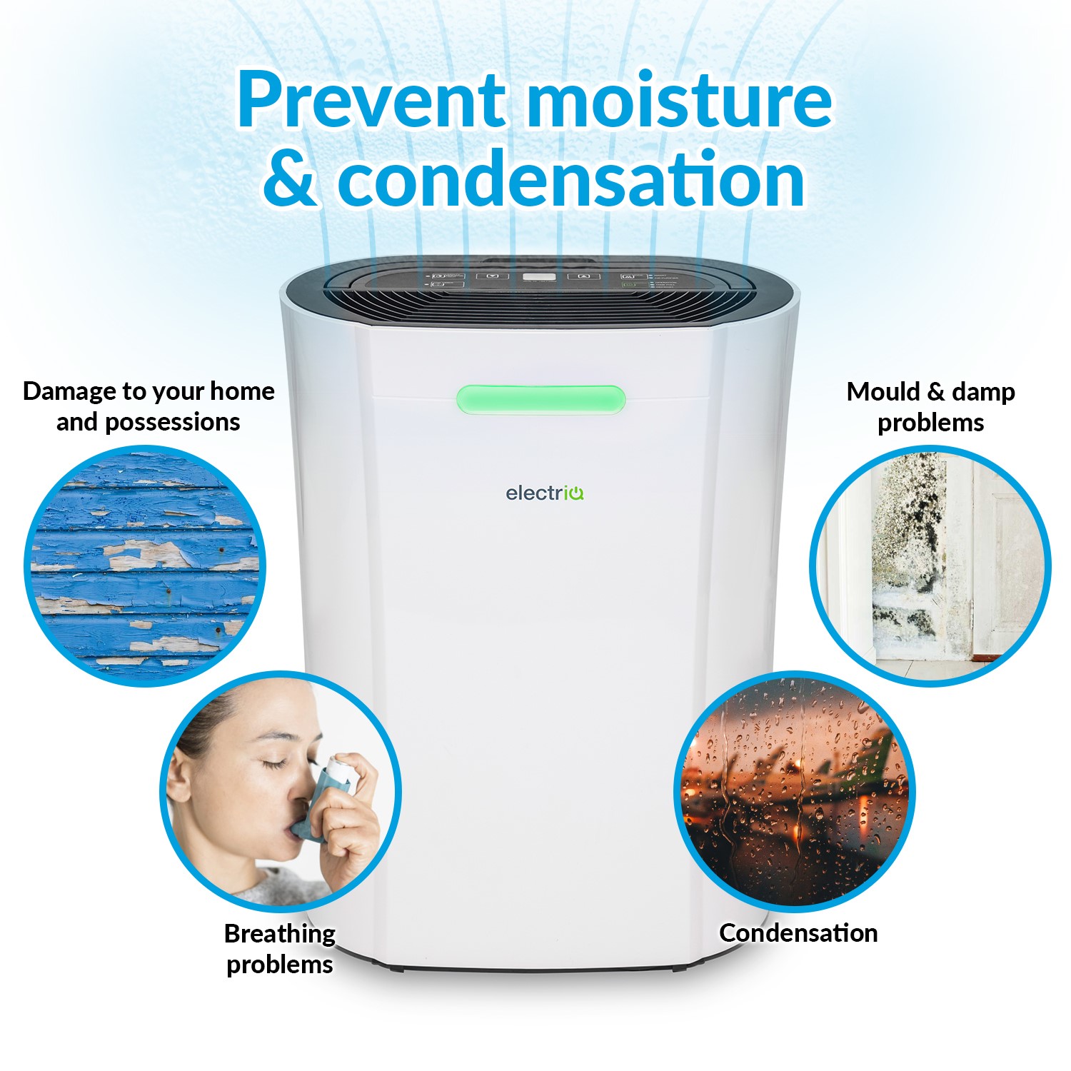 electriQ 12L Low Energy Dehumidifier Mould and Mildew Eliminates Damp Suitable for up to 3 Bed House Condensation 
