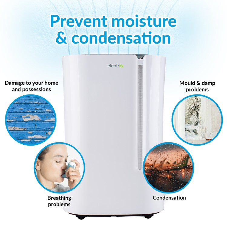 GRADE A3 - electriQ CD20L 20L Dehumidifier with Humidistat Great for 2-5 bed house