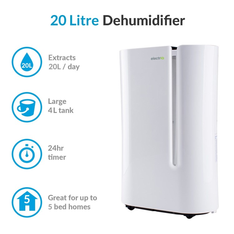 GRADE A3 - electriQ CD20L 20L Dehumidifier with Humidistat Great for 2-5 bed house