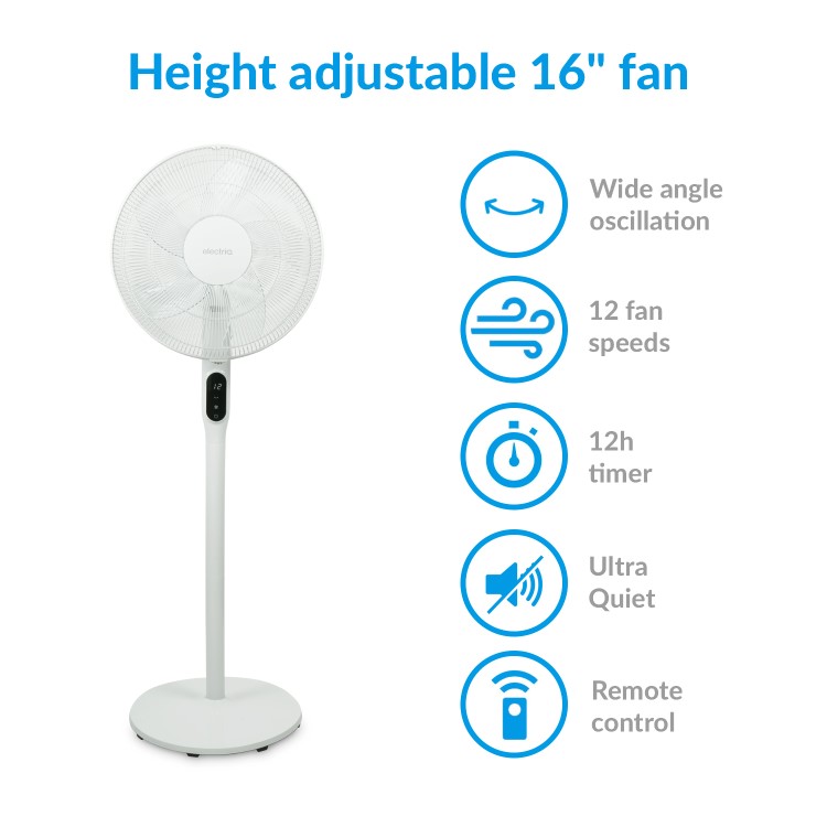 electriQ 16 Inch  Low  Energy  Quiet DC Pedestal Floor and Table Fan  with Remote Control Timer and  Oscillation Functions