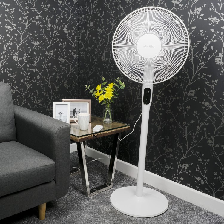 electriQ 16 Inch  Low  Energy  Quiet DC Pedestal Floor and Table Fan  with Remote Control Timer and  Oscillation Functions