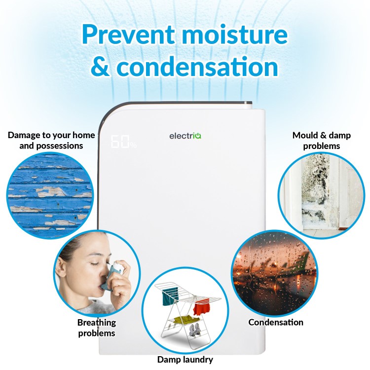 Refurbished electriQ 10 Litre Smart App Alexa Desiccant Dehumidifier with Heater and HEPA Air Purifier