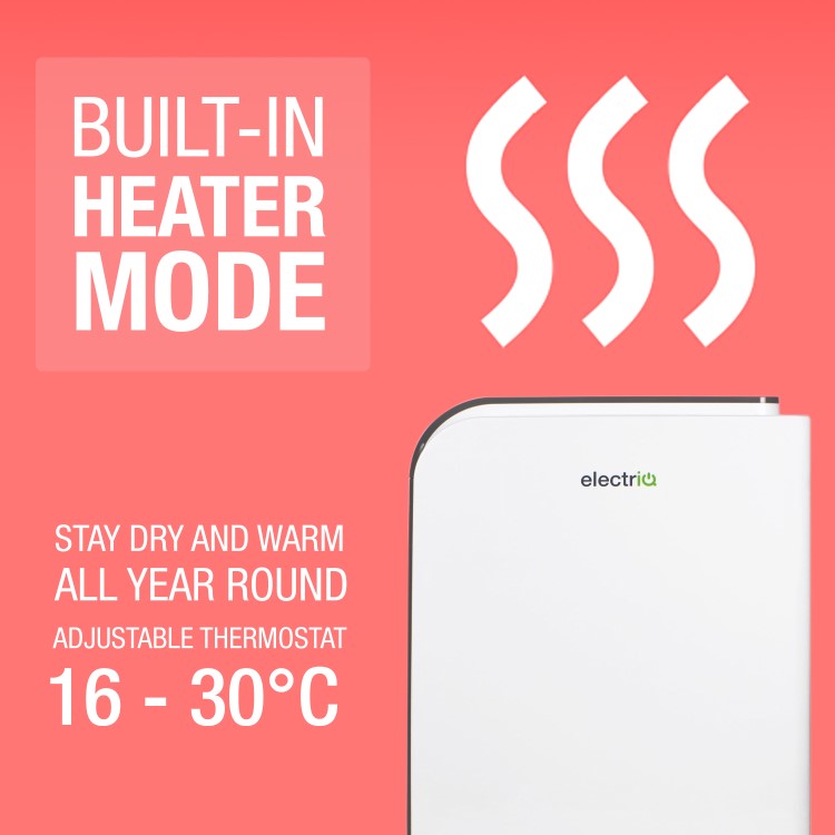 Refurbished electriQ 10 Litre Smart App Alexa Desiccant Dehumidifier with Heater and HEPA Air Purifier