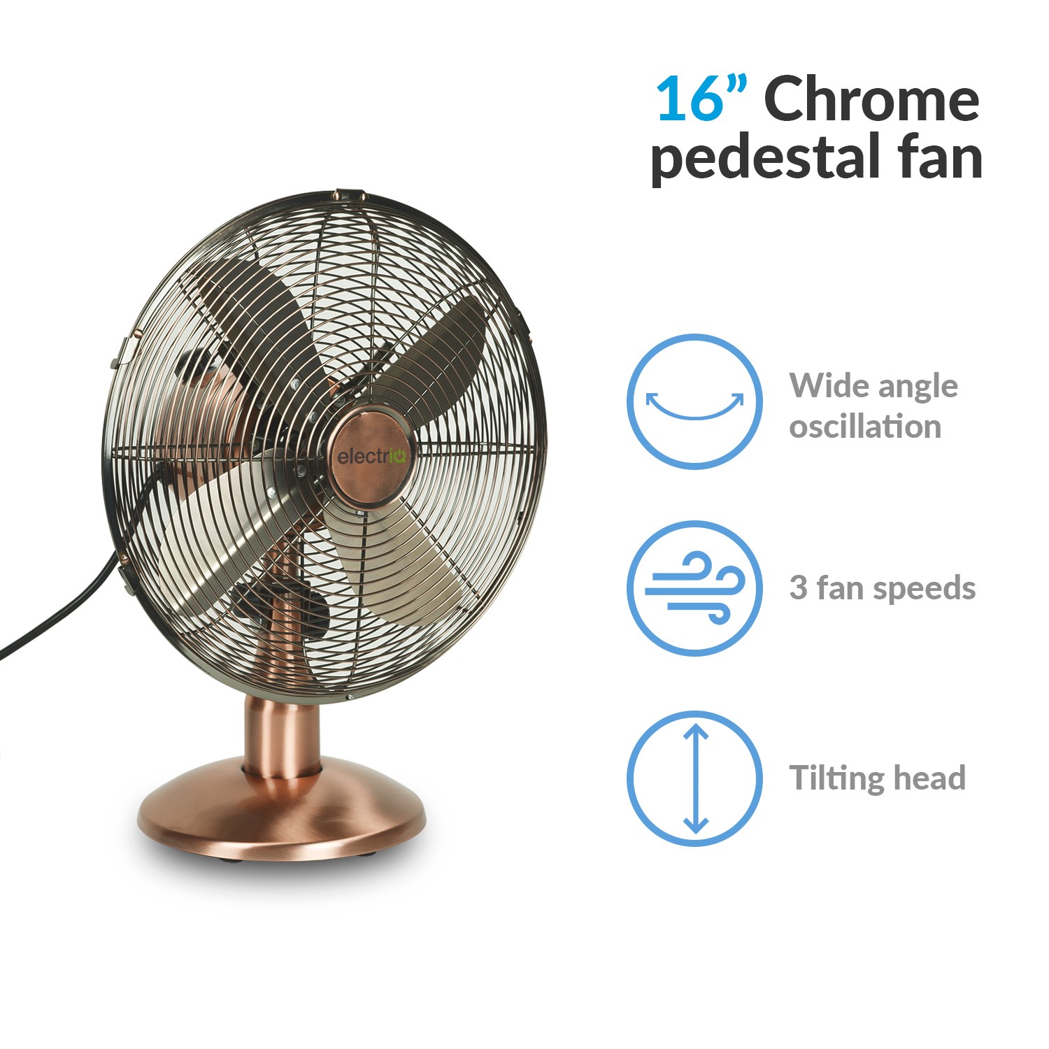Electriq 12 Inch Inch Copper Desk Fan With Oscillating Function