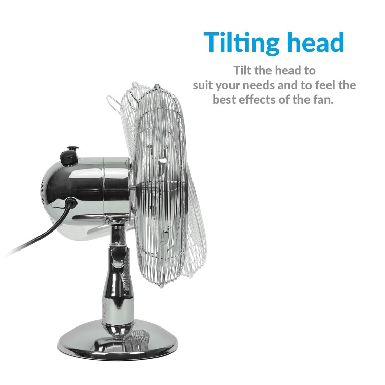 GRADE A2 - electriQ 12 Inch Chrome Desk Fan With Oscillating Function