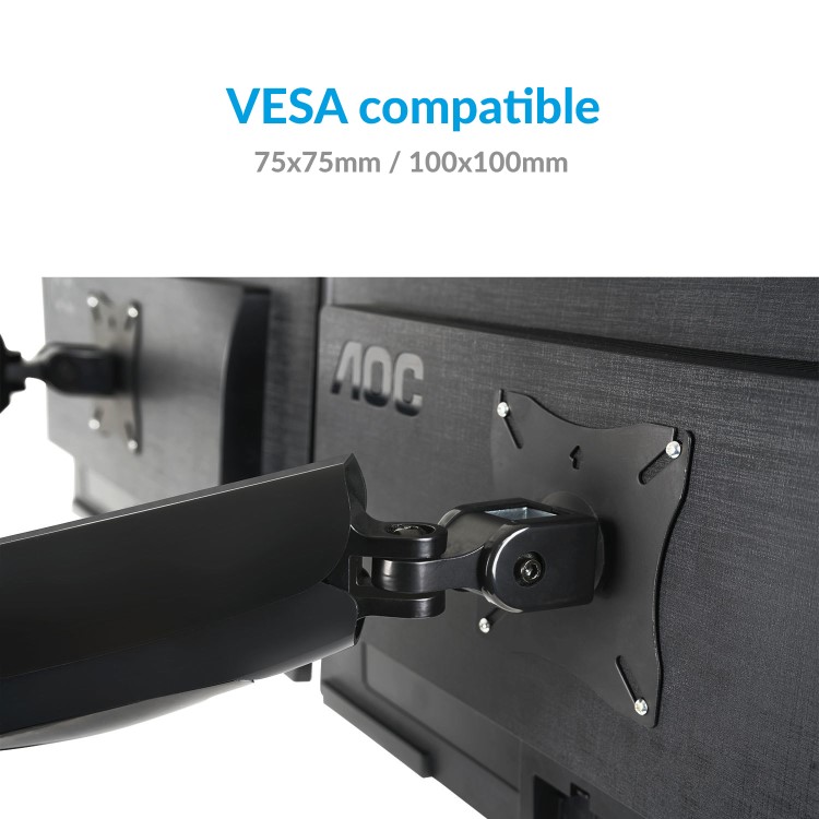 electriQ Dual Monitor Arms with USB Ports for monitors up to 27 inch