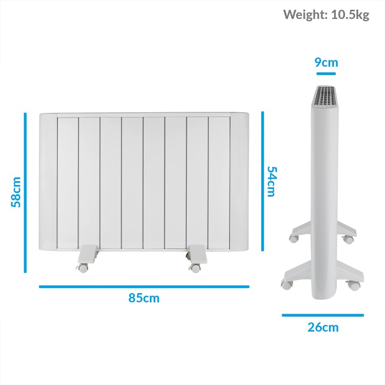 GRADE A2 - electriQ 2000W Wall Mountable Low Energy Smart WiFi Alexa Aluminium Designer Radiator - Bathroom Safe IP24