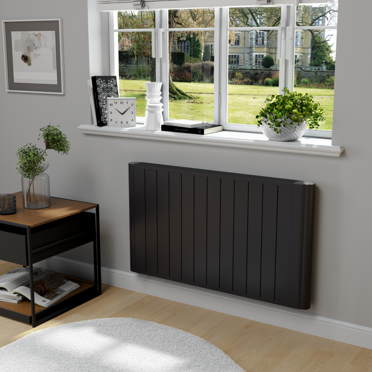 electriQ 2000W Smart Electric Designer Aluminium Panel Heater With LED Display - Wall Mountable - Black