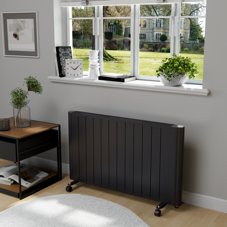 electriQ 2000W Smart Electric Designer Aluminium Panel Heater With LED Display - Wall Mountable - Black