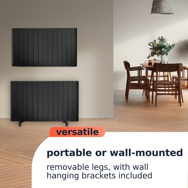 electriQ 2000W Smart Electric Designer Aluminium Panel Heater With LED Display - Wall Mountable - Black